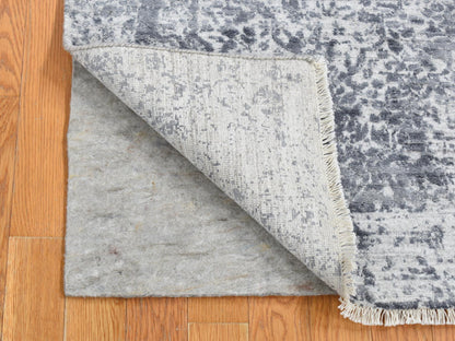 Transitional hand-knotted wool/pure silk runner in Gray, 2'8" x 10' — SKU O087269 (view 2)