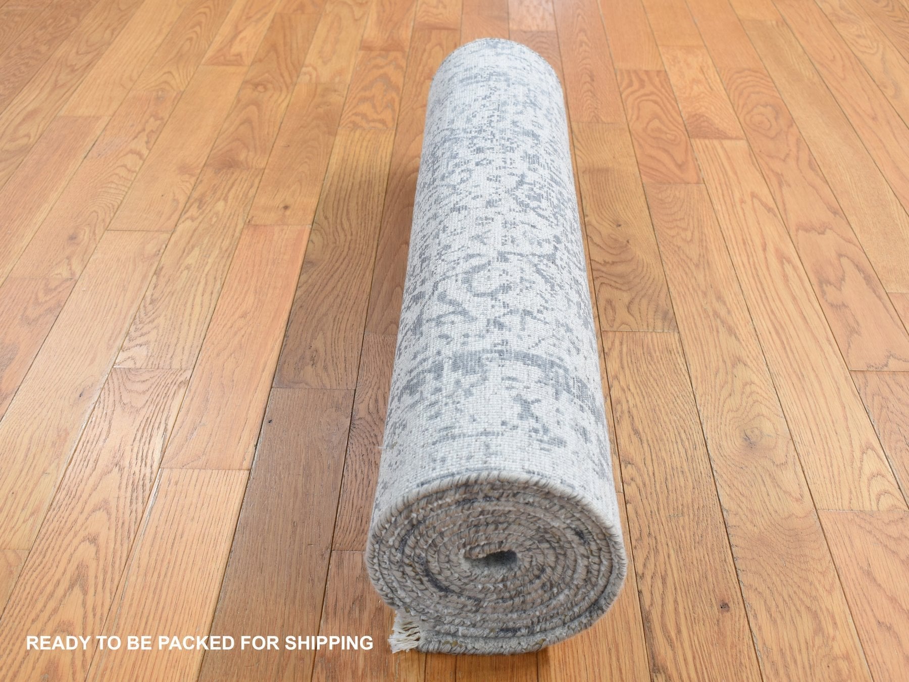 Transitional hand-knotted wool/pure silk runner in Gray, 2'8" x 10' — SKU O087269 (view 5)