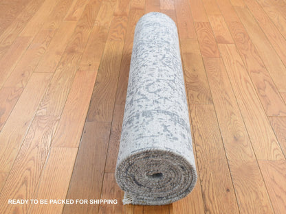 Transitional hand-knotted wool/pure silk runner in Gray, 2'8" x 10' — SKU O087269 (view 5)