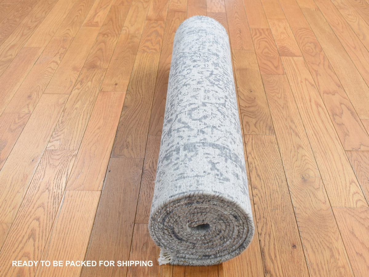 Transitional hand-knotted wool/pure silk runner in Gray, 2'8" x 10' — SKU O087270 (view 5)