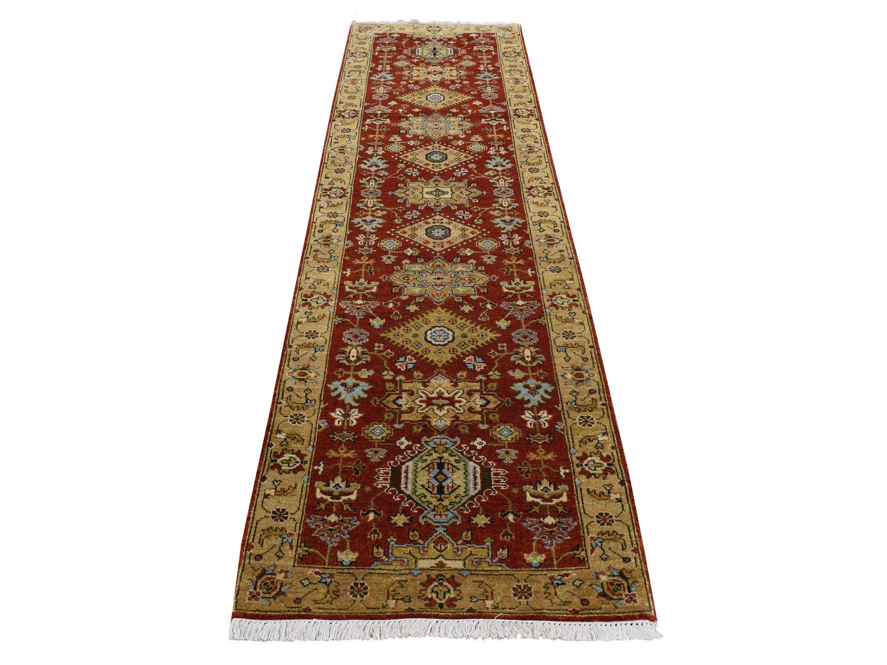 Heriz hand-knotted wool runner in Red & Gold, 2'9" x 9'9" — SKU O087275