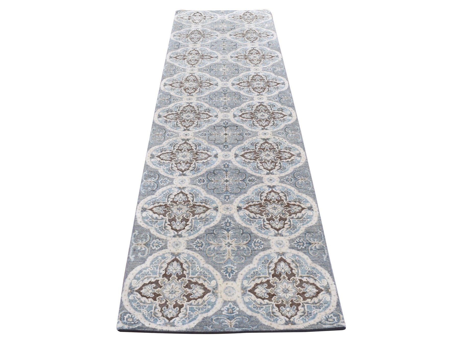 Transitional hand-knotted wool/silk runner in Gray, 2'7" x 9'10" — SKU O087276