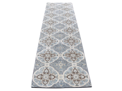 Transitional hand-knotted wool/silk runner in Gray, 2'7" x 9'10" — SKU O087276
