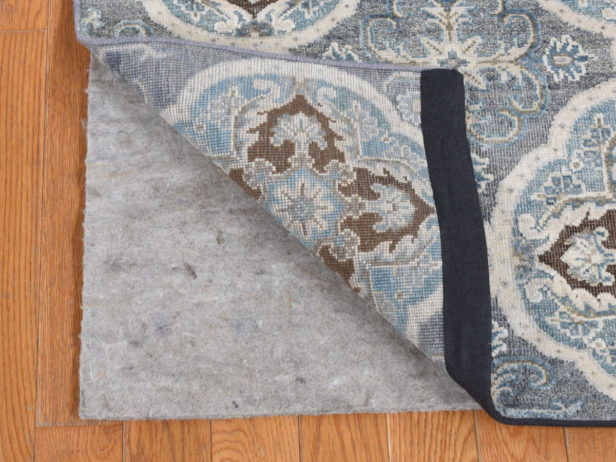 Transitional hand-knotted wool/silk runner in Gray, 2'7" x 9'10" — SKU O087276 (view 2)