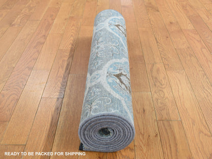 Transitional hand-knotted wool/silk runner in Gray, 2'7" x 9'10" — SKU O087276 (view 5)