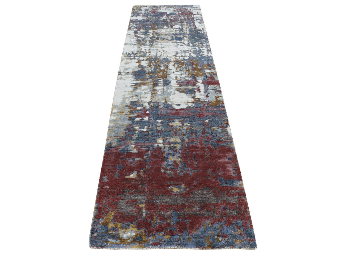 Modern / Contemporary hand-knotted wool/silk runner in Gray, 2'6" x 10' — SKU O087277
