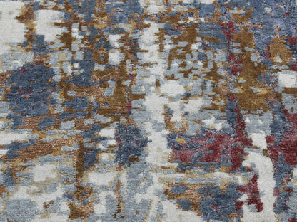 Modern / Contemporary hand-knotted wool/silk runner in Gray, 2'6" x 10' — SKU O087277 (view 4)