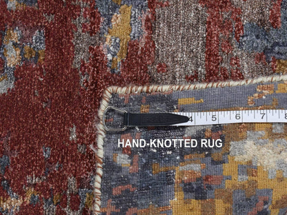 Grey 2'6" x 10'0" Modern / Contemporary Hand knotted Wool/Silk Rug - Sku: O087277