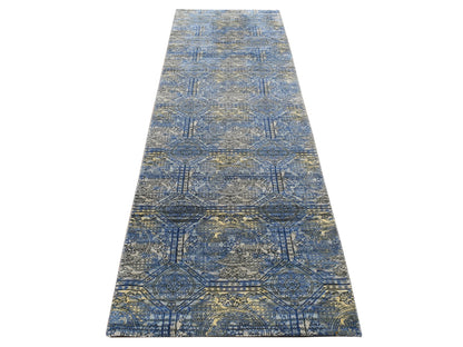 Blue 2'8" x 9'1" Modern and Contemporary Hand knotted Wool/Silk Rug - Sku: O087279