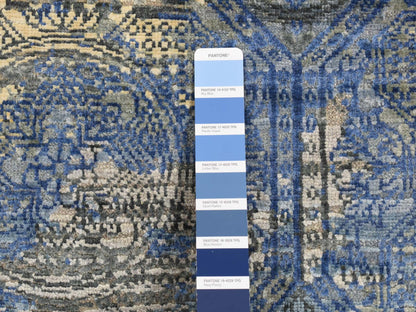 Blue 2'8" x 9'1" Modern and Contemporary Hand knotted Wool/Silk Rug - Sku: O087279