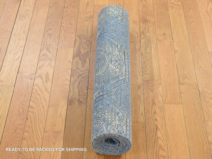 Blue 2'8" x 9'1" Modern and Contemporary Hand knotted Wool/Silk Rug - Sku: O087279