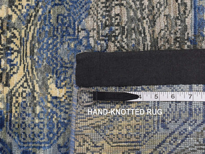 Blue 2'8" x 9'1" Modern and Contemporary Hand knotted Wool/Silk Rug - Sku: O087279