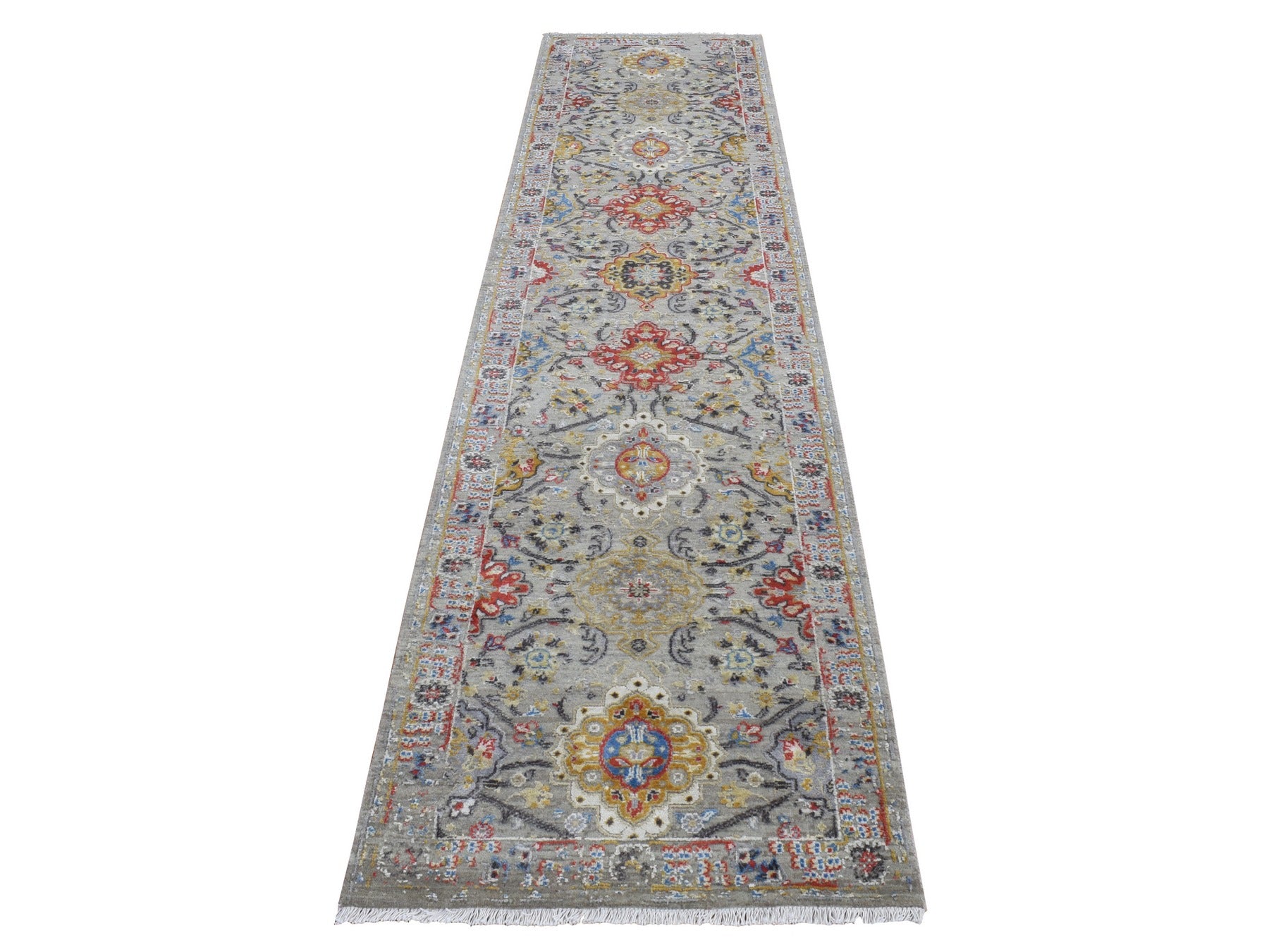 Gray 2'6" x 10'0" Transitional Hand knotted Wool/Silk Rug - Sku: O087285