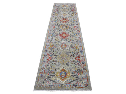 Grey 2'6" x 10'0" Transitional Hand knotted Wool/Silk Rug - Sku: O087285