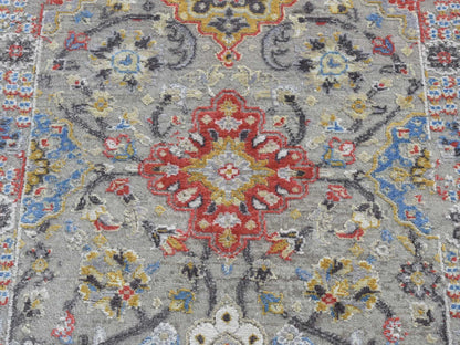 Grey 2'6" x 10'0" Transitional Hand knotted Wool/Silk Rug - Sku: O087285