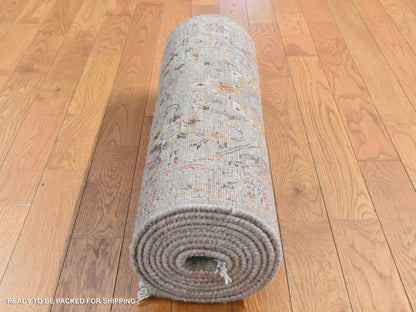 Grey 2'6" x 10'0" Transitional Hand knotted Wool/Silk Rug - Sku: O087285