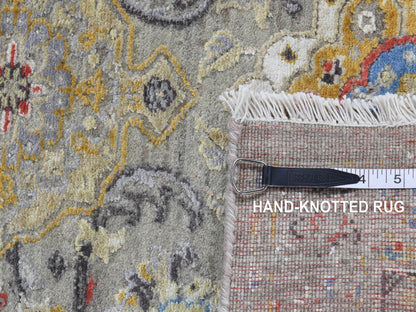 Grey 2'6" x 10'0" Transitional Hand knotted Wool/Silk Rug - Sku: O087285