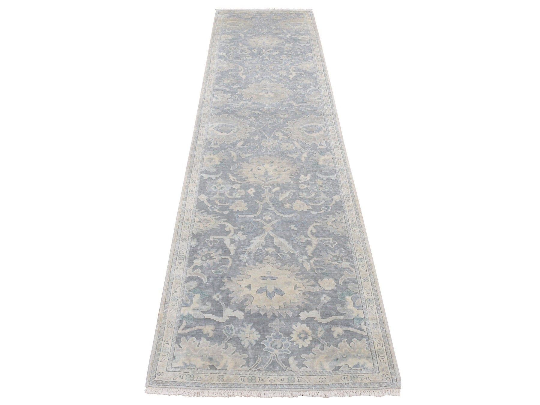 Gray 2'6" x 10'2" Oushak / Peshawar Hand knotted Wool/Silk Rug - Sku: O087287