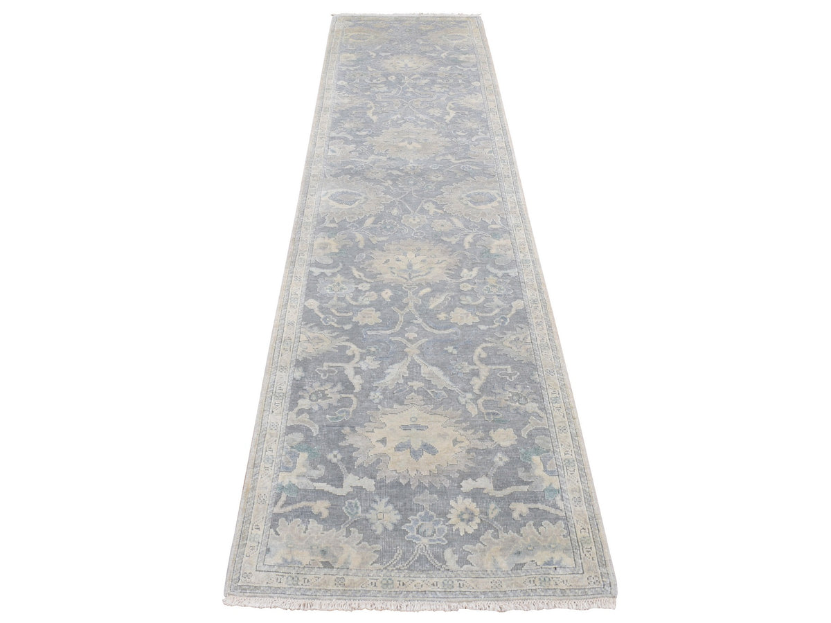 Oushak Oushak hand-knotted wool/silk runner in Gray, 2'6" x 10'2" — SKU O087287