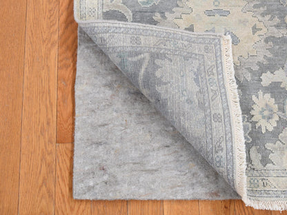 Grey 2'6" x 10'2" Oushak And Peshawar Hand knotted Wool/Silk Rug - Sku: O087287