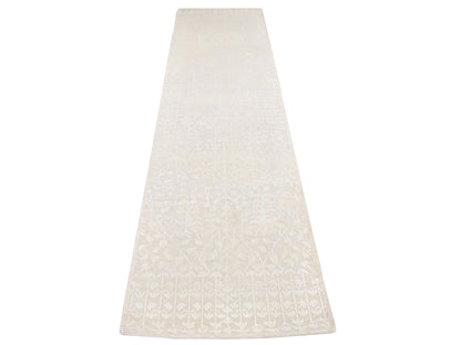 Transitional hand-knotted wool/silk runner in Ivory, 2'6" x 8'3" — SKU O087290