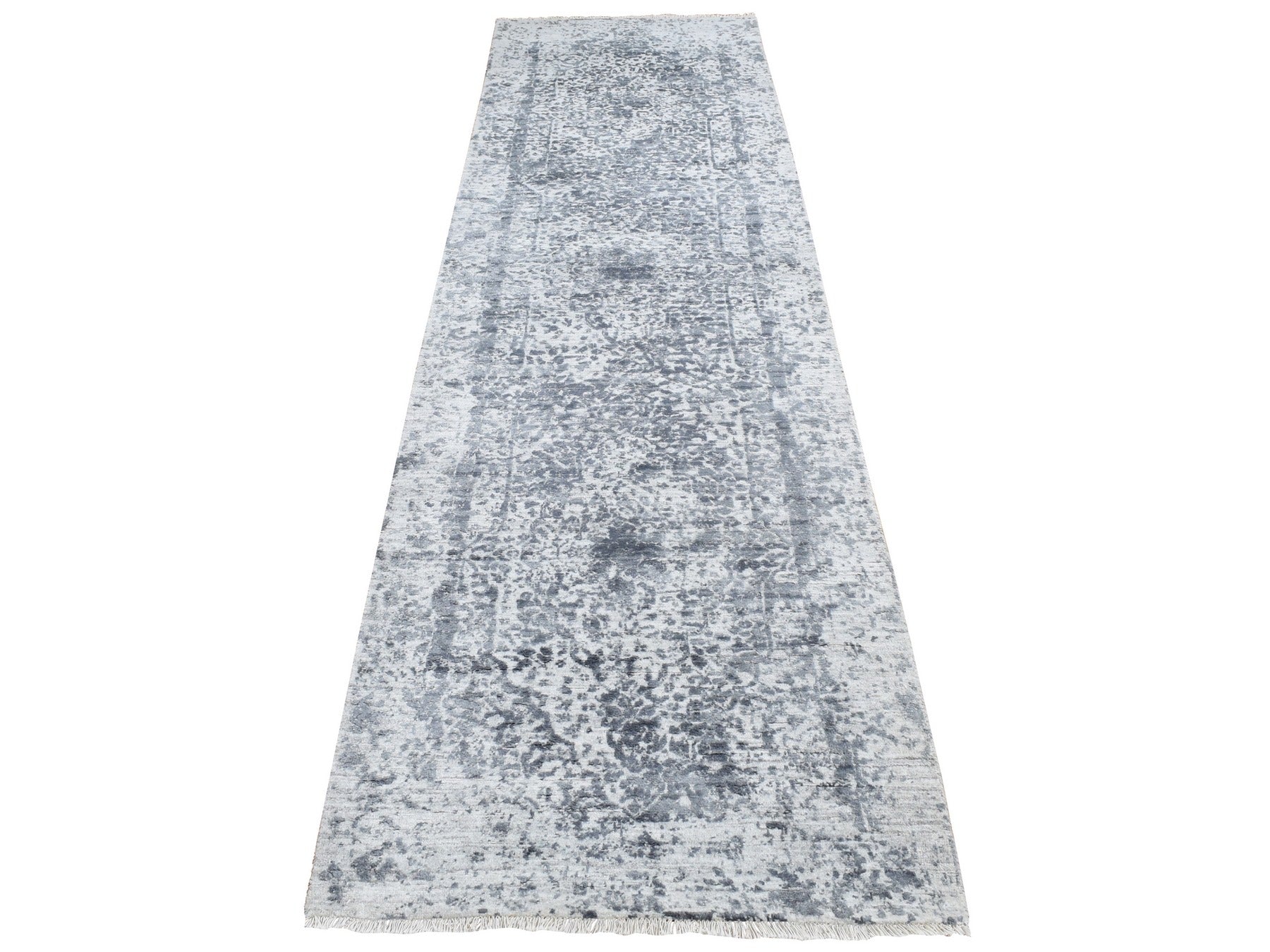 Transitional hand-knotted wool/silk runner in Gray, 2'7" x 7'10" — SKU O087291