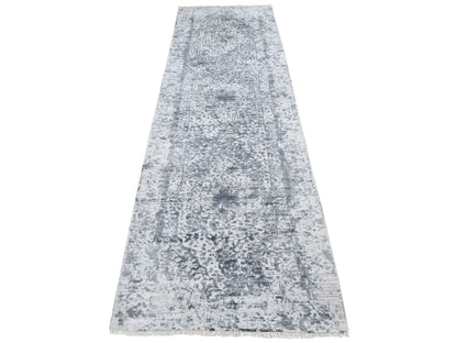 Transitional hand-knotted wool/silk runner in Gray, 2'7" x 7'10" — SKU O087291