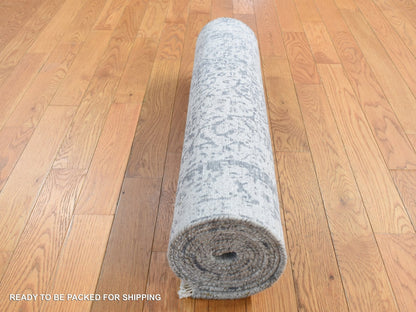 Transitional hand-knotted wool/silk runner in Gray, 2'7" x 7'10" — SKU O087291 (view 5)