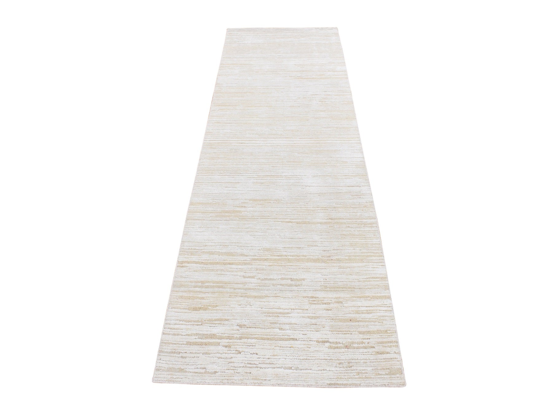 Modern / Contemporary hand-knotted wool/silk runner in Ivory, 2'5" x 8'3" — SKU O087293