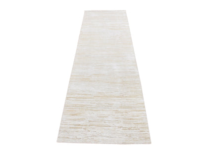 Modern / Contemporary hand-knotted wool/silk runner in Ivory, 2'5" x 8'3" — SKU O087293