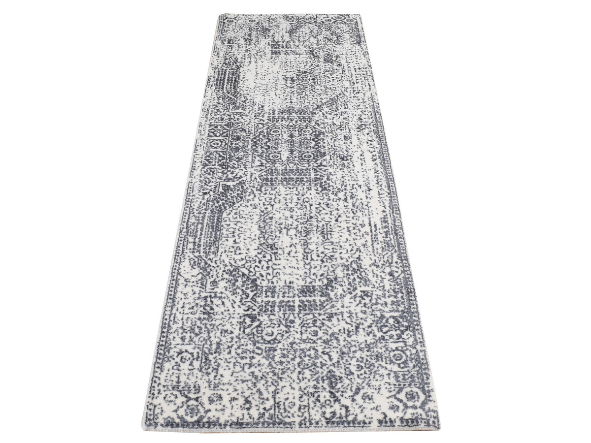 Mamluk Transitional hand-knotted wool/art silk runner in Gray, 2'5" x 7'9" — SKU O087295