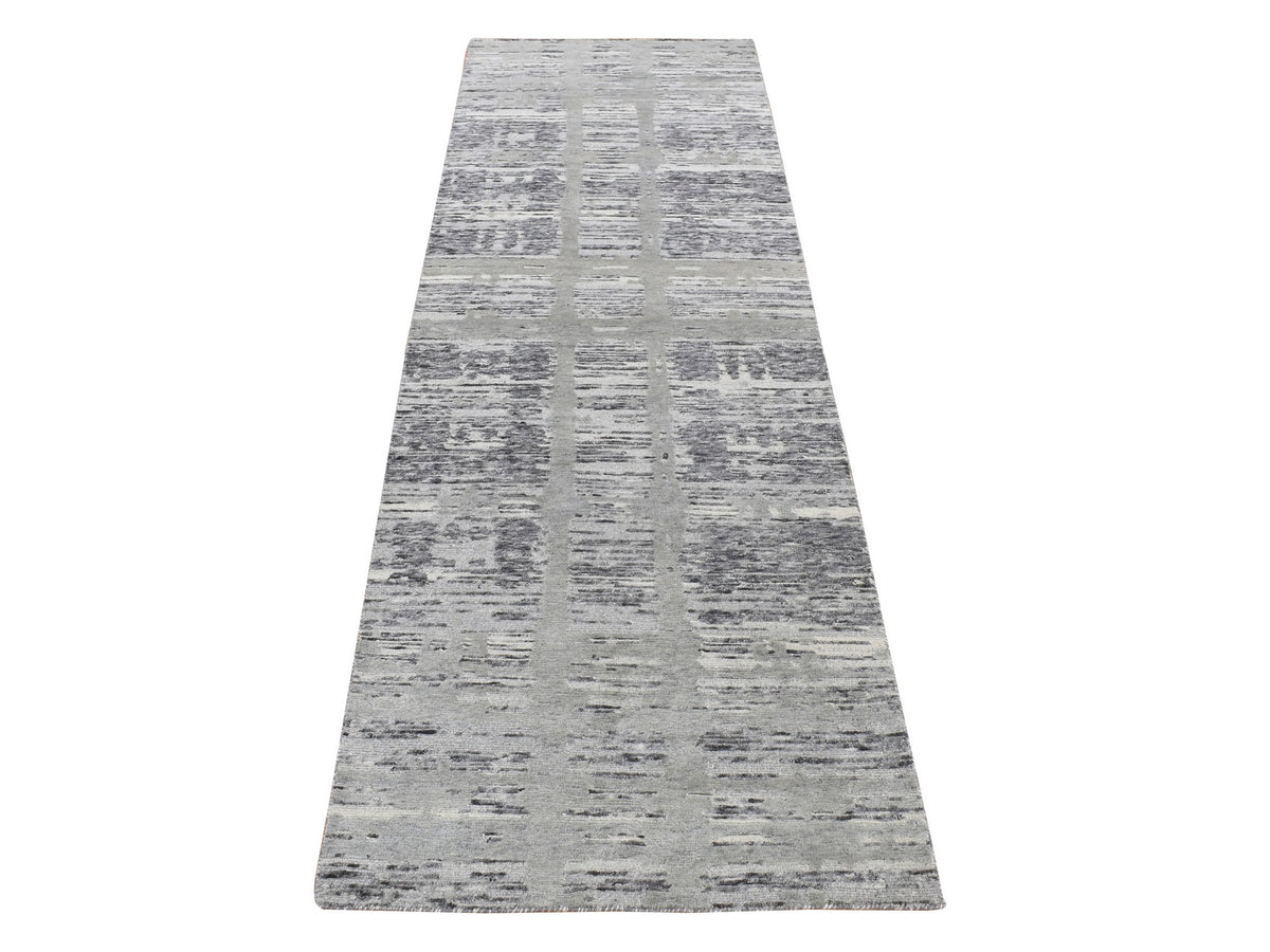 Modern / Contemporary hand-knotted wool runner in Gray, 2'6" x 12' — SKU O087300