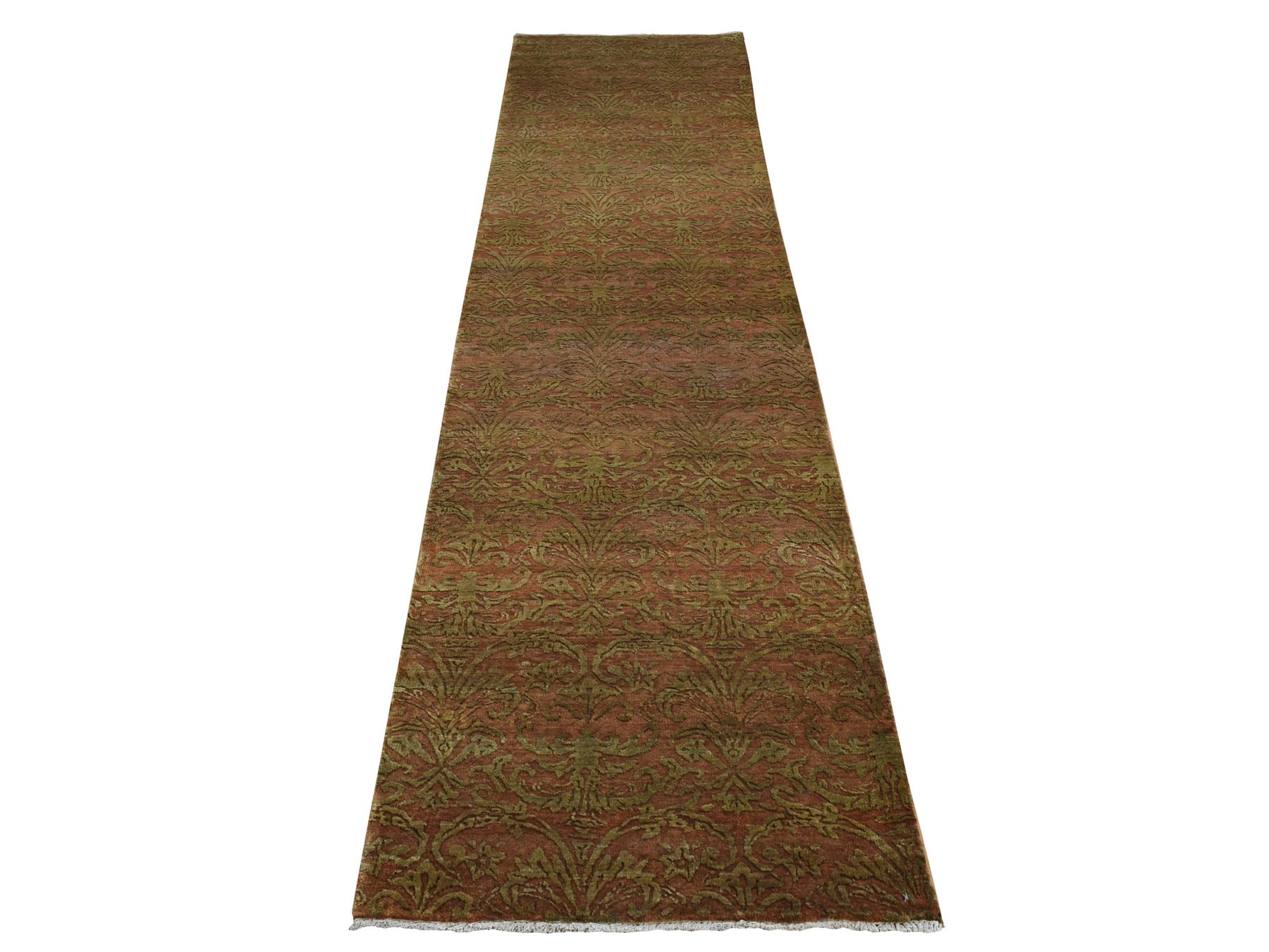 Brown 2'5" x 11'4" Transitional Hand knotted Wool/Silk Rug - Sku: O087301