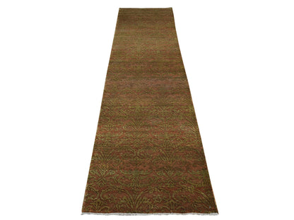 Brown 2'5" x 11'4" Transitional Hand knotted Wool/Silk Rug - Sku: O087301
