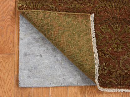 Brown 2'5" x 11'4" Transitional Hand knotted Wool/Silk Rug - Sku: O087301