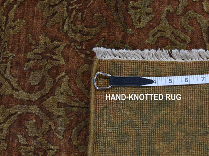 Brown 2'5" x 11'4" Transitional Hand knotted Wool/Silk Rug - Sku: O087301