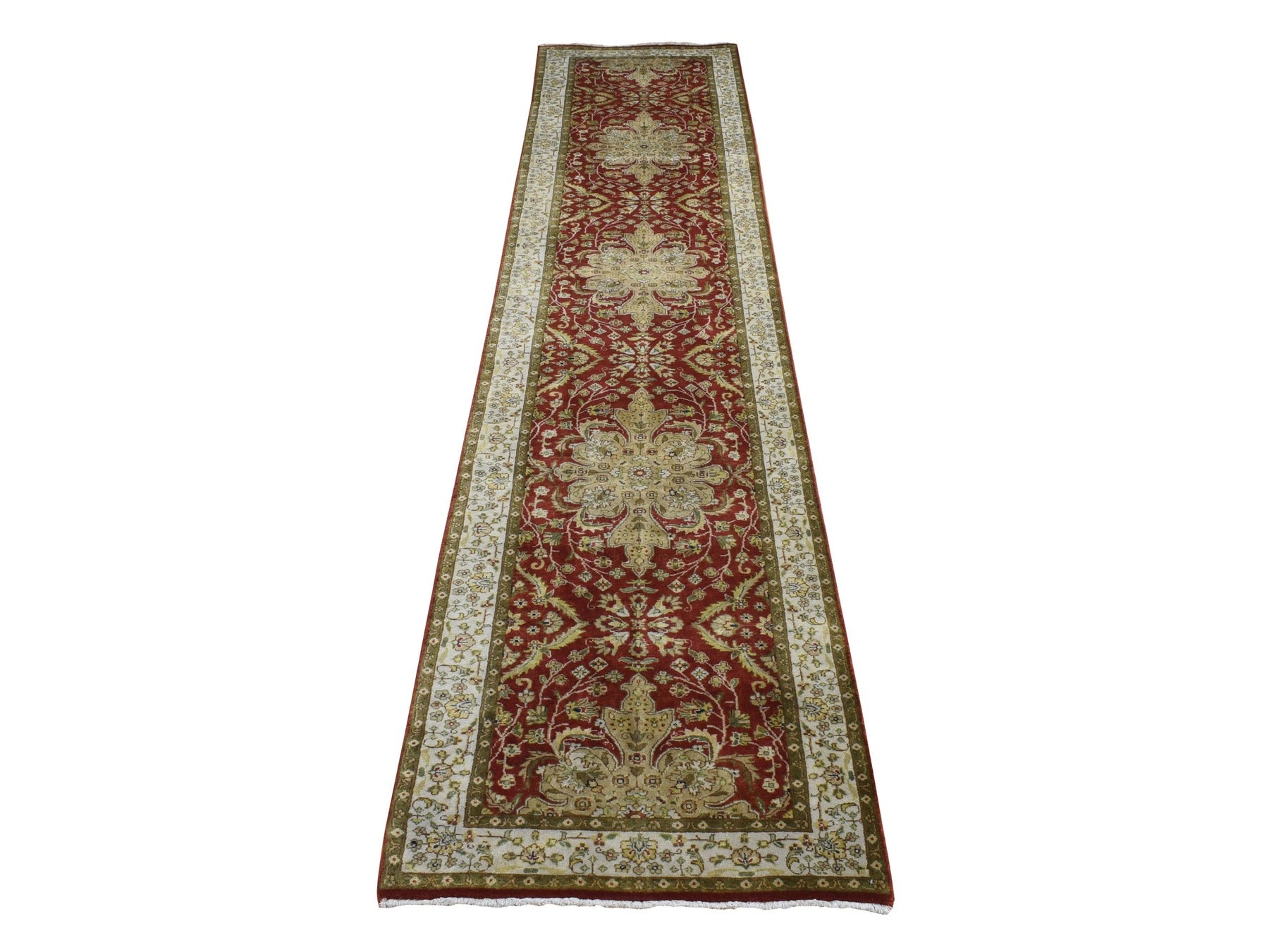 Kashan Fine Oriental hand-knotted wool runner in Red & Ivory, 2'4" x 11'5" — SKU O087305