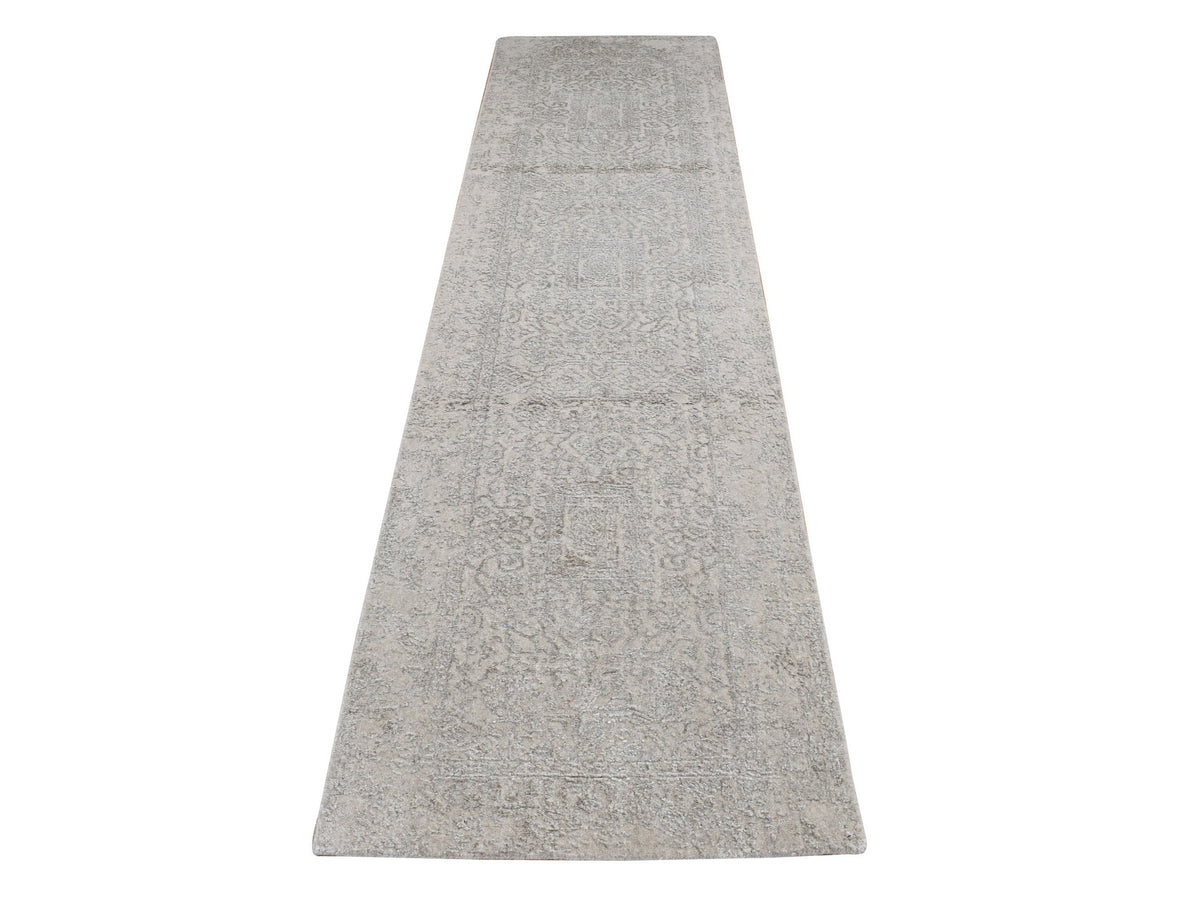 Modern / Contemporary hand-knotted wool/silk runner in Gray, 2'5" x 12'0", SKU O087306