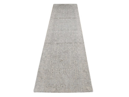 Grey 2'5" x 12'0" Modern / Contemporary Handloom Wool/Silk Rug - Sku: O087306