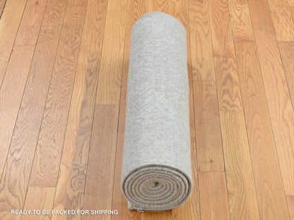 Grey 2'5" x 12'0" Modern / Contemporary Handloom Wool/Silk Rug - Sku: O087306