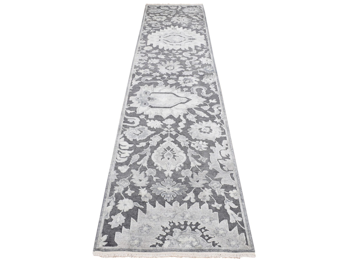 Oushak Oushak hand-knotted wool/silk runner in Gray, 2'6" x 11'10" — SKU O087307