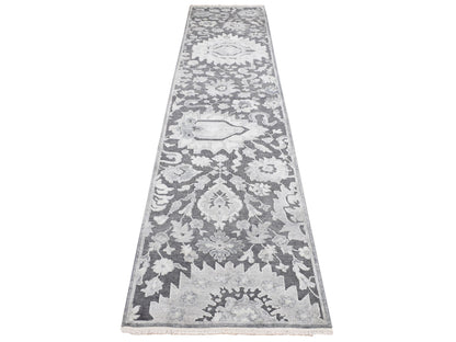 Oushak Oushak hand-knotted wool/silk runner in Gray, 2'6" x 11'10" — SKU O087307