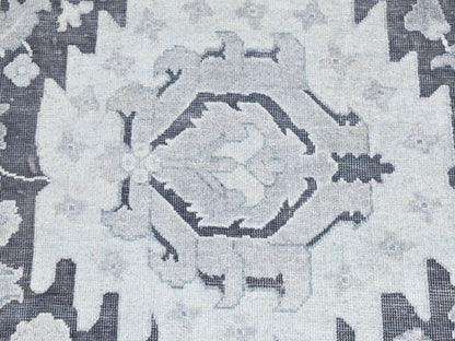 Grey 2'6" x 11'10" Oushak And Peshawar Hand knotted Wool/Silk Rug - Sku: O087307