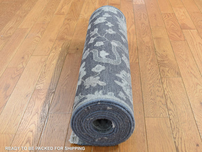 Grey 2'6" x 11'10" Oushak And Peshawar Hand knotted Wool/Silk Rug - Sku: O087307