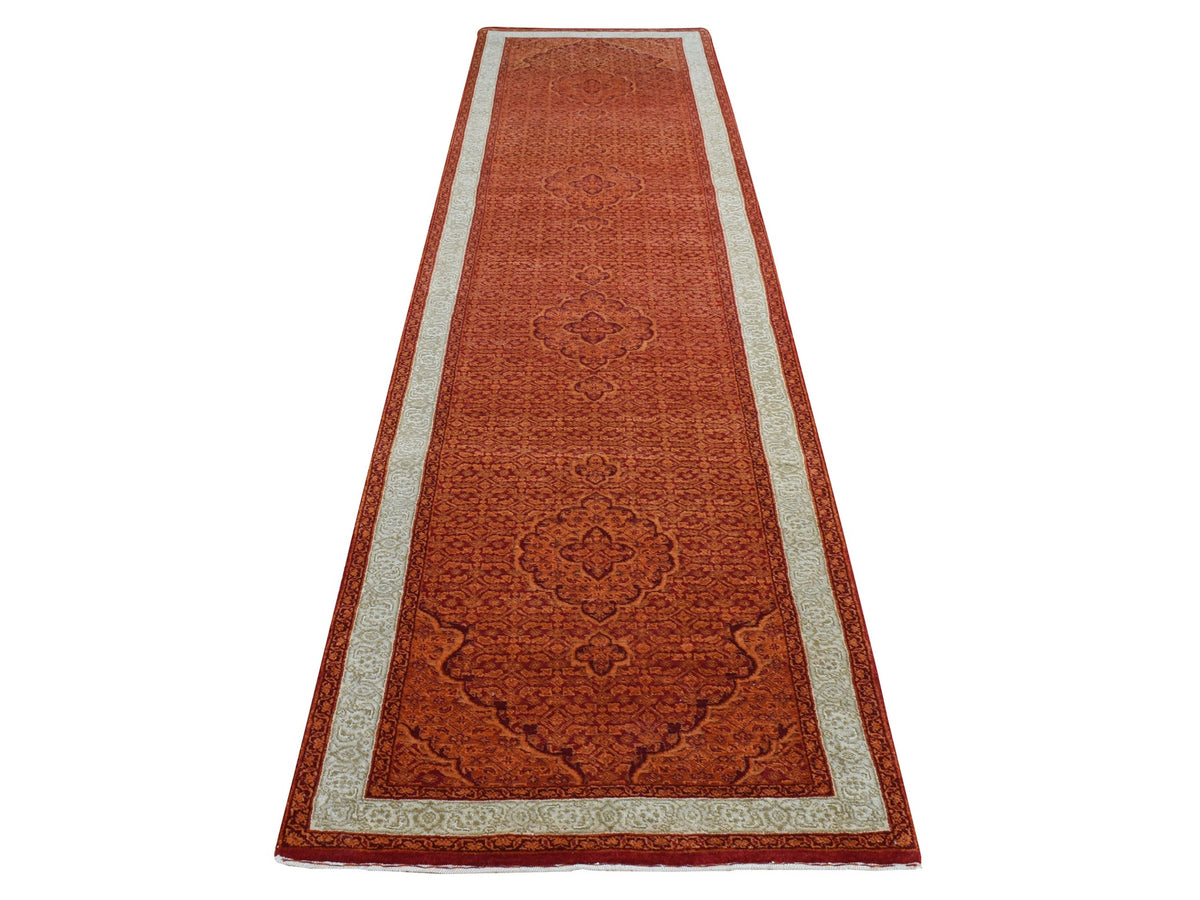 Tabriz Fine Oriental hand-knotted wool runner in Orange & Ivory, 2'9" x 11'10" — SKU O087308