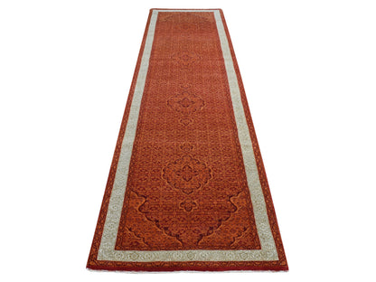 Tabriz Fine Oriental hand-knotted wool runner in Orange & Ivory, 2'9" x 11'10" — SKU O087308