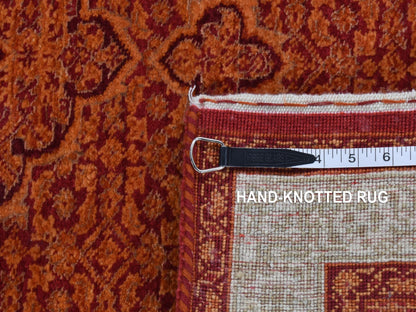 Tabriz Fine Oriental hand-knotted wool runner in Orange & Ivory, 2'9" x 11'10" — SKU O087308 (view 7)