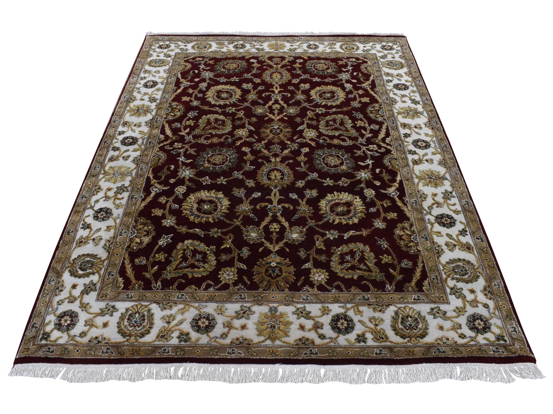 Rajasthan Rajasthan hand-knotted wool/silk rug in Red & Ivory, 5'1" x 7'1" — SKU O087320