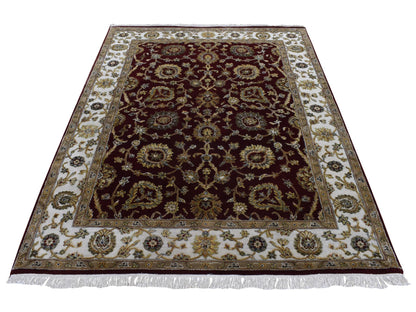 Rajasthan Rajasthan hand-knotted wool/silk rug in Red & Ivory, 5'1" x 7'1" — SKU O087320