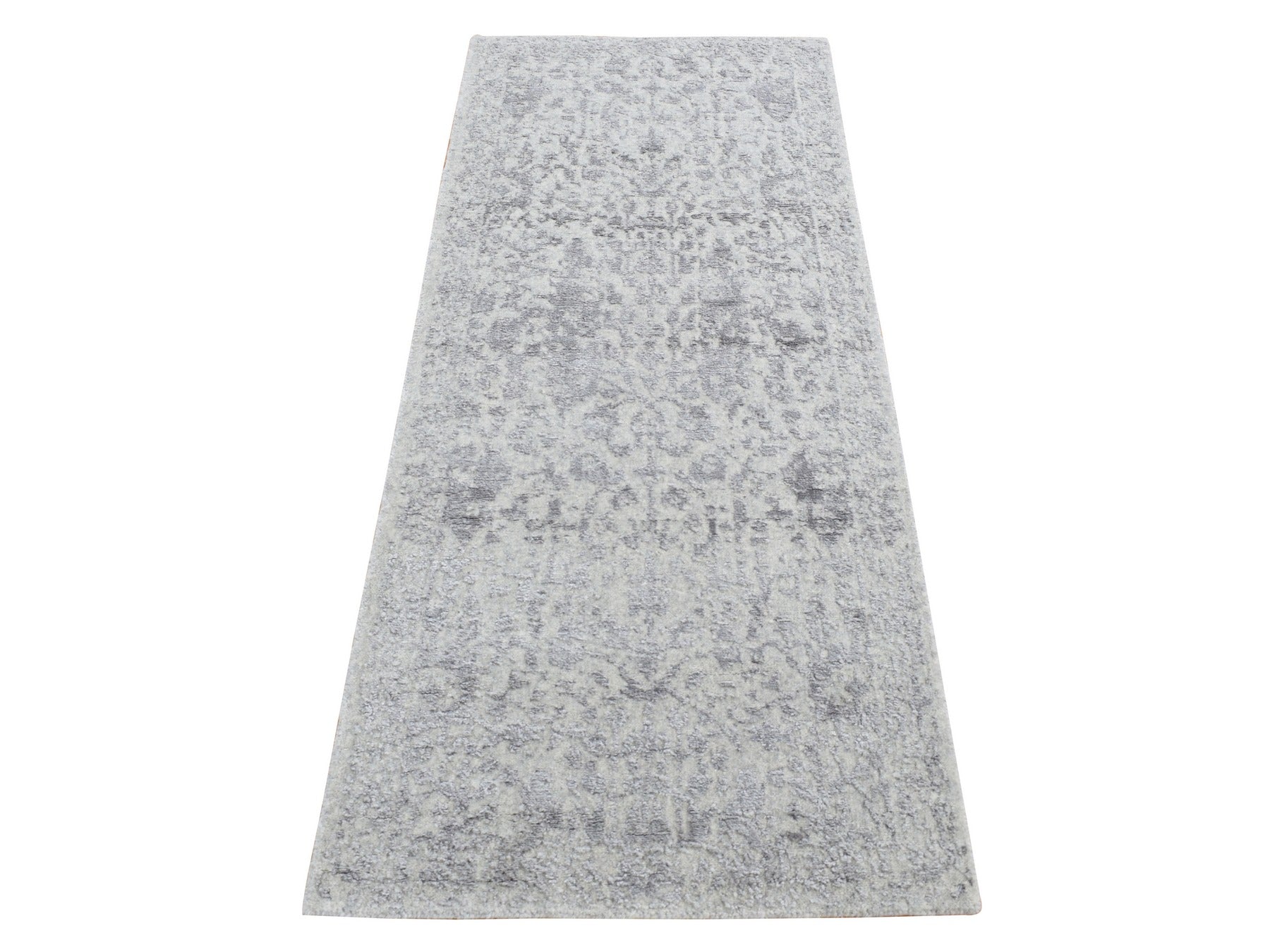 Gray 2'5" x 6'0" Hand Loomed Handloom Wool/Silk Rug - Sku: O087324